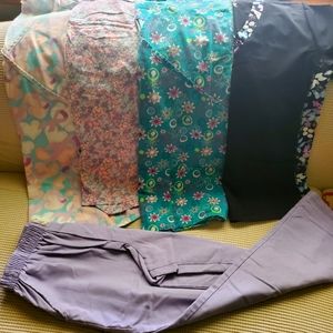 4 scrub tops with complementary scrub pants